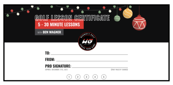 Christmas Golf Lesson Certificate- 5 Pack